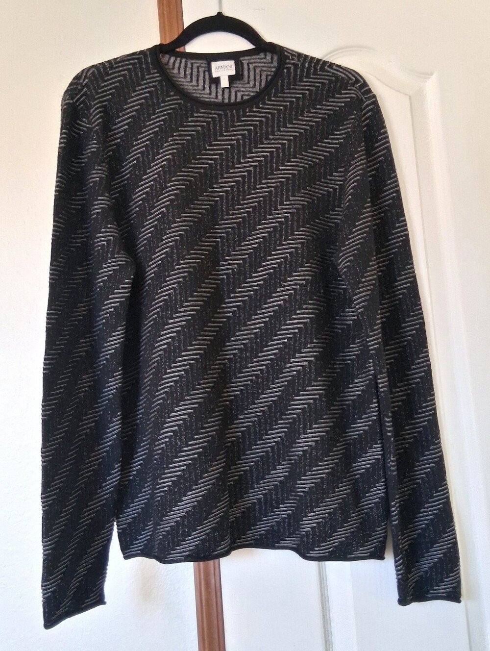 Armani Collezioni Knit Sweater Herringbone Black/Gray Quiet Luxury Preppy Men L
